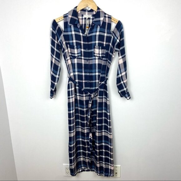 NWT Maison Jules Plaid Cold-Shoulder Midi Dress Blue‎ Size Small New With Tags S - Picture 16 of 16